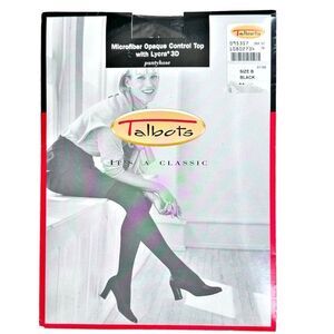 Talbots Opaque Control Top with Lycra 3D Black Tights Pantyhose. Size B. NEW.